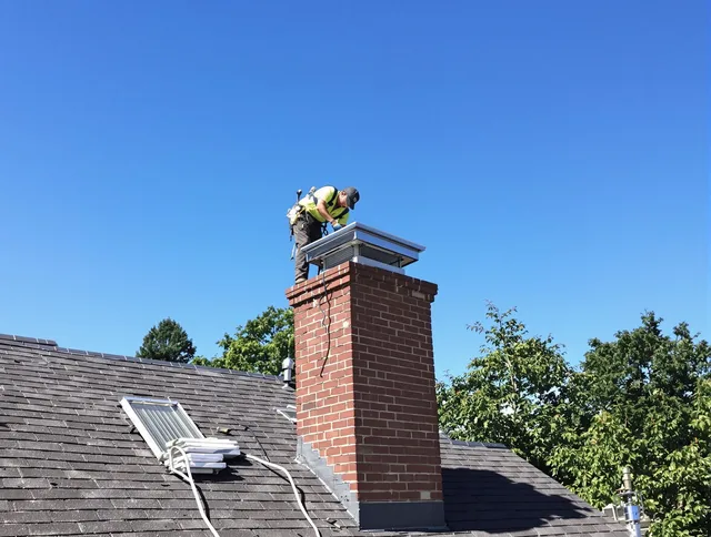 North Tustin Chimney Sweep technician measuring a chimney cap in North Tustin, CA