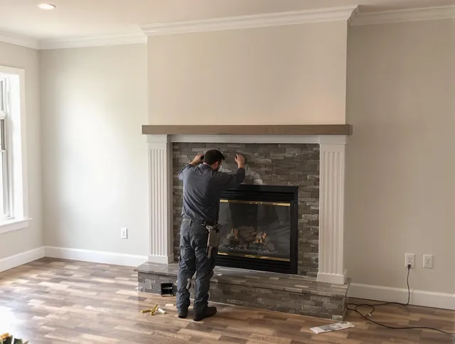 North Tustin Chimney Sweep finishing a custom fireplace install in North Tustin, CA